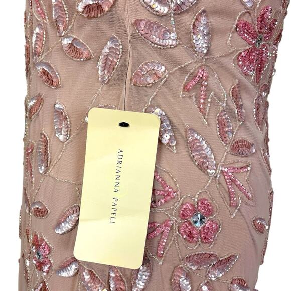 Adrianna Papell New Gown Beaded Sequin Godet Pleats Blush Pink Women’s Size 20 - Picture 12 of 15